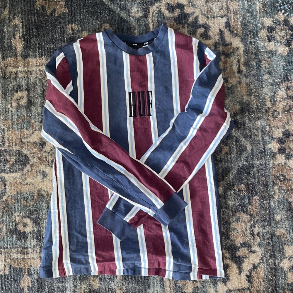 HUF Blue and Maroon Striped Long Sleeve Shirt